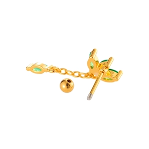 Golden crown ear stud with green zircon and tassel chain in a professional view
