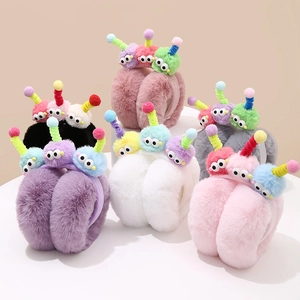 Warm and soft plush earmuffs featuring colorful ugly-cute cartoon monster designs