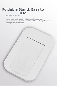 Macro shot of durable white ABS foldable stand with mechanical button for travel