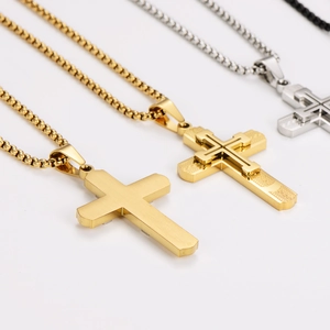 Classic stainless steel cross pendant necklaces in gold and silver with textured finish