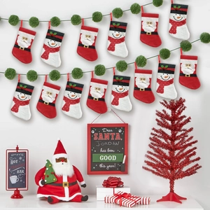 Mini Christmas Stockings Non-Woven Fabric Santa Snowman Cutlery Holders For Dinner Table Party Xmas Tree Decorations