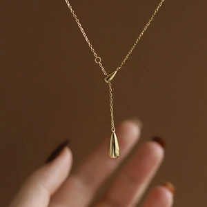 Collier En Y Acier Inoxydable Plaqué Or 18K Pendentif Goutte D'eau Réglable Chaîne De Clavicule Minimaliste Pour Femme