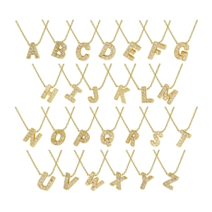 Classic 18k gold plated necklace featuring 26 alphabet pendants with micro-paved zircon