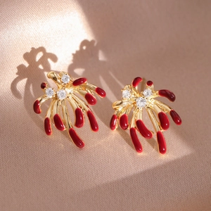 Firework Stud Earrings With 925 Sterling Silver Earring Post 18K Gold Plated Enamel Zircon Vintage Elegant Jewelry Women