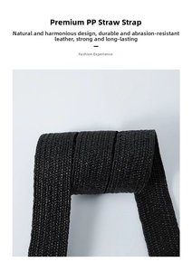 Close-up of tightly woven black PP straw texture on an elastic fashion waist belt