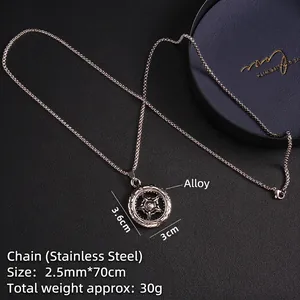 Collier hip hop avec pendentif roue à chiffres romains et chaîne en acier inoxydable