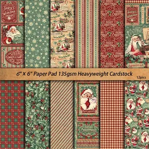 12-sheet vintage Christmas Santa scrapbooking paper set with diverse 6x6 holiday patterns