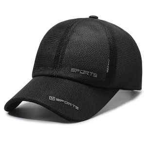 Breathable black mesh baseball cap with SPORTS logo for outdoor sun protection