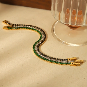 Bracelet Tennis En Acier Inoxydable Plaqué Or 18K Avec Pierres De Zircone Colorées Bijoux Géométriques Élégants