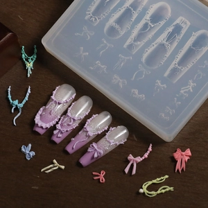 3D silicone nail art mold with bow and lace relief patterns for DIY resin jewelry
