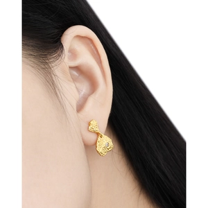 Irregular lava texture gold studs in S925 sterling silver with a small diamond