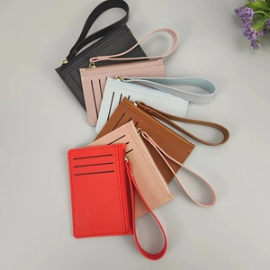 Portacarte sottili in pelle PU con cerniera e cinturino da polso in cinque colori diversi