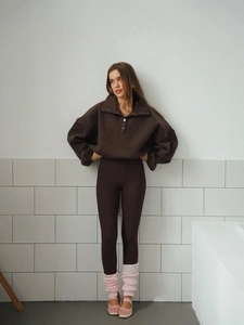 Retro Oversize Polo collar sweatshirt in brown with back embroidery on minimalist background