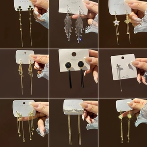 Long Tassel Drop Earrings Alloy Rhinestone Sparkly With Silver Earring Post For Women Korean Style