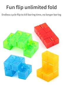Detailed view of translucent Infinity Cubes in four colors for stress relief