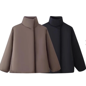 Women Puffer Jacket Stand Collar Hidden Button Padded Coat Matte Windproof Warm Casual Outerwear Retro Solid Color