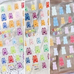 Gummy Bear Nail Art Stickers 3D Embossed Puffy Decals Self Adhesive Translucent Colorful Cute DIY Manicure For Women Girls