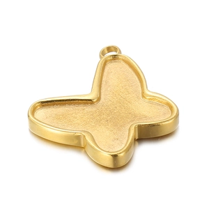 Detailed view of a gold stainless steel butterfly pendant base for DIY jewelry making