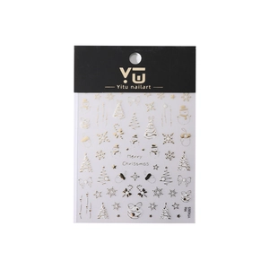 Golden Christmas nail stickers featuring snowflakes, reindeers and trees with card packaging