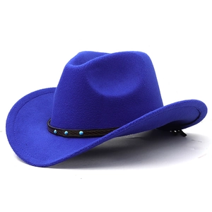 Royal blue wool fedora cowboy hat with turquoise studded black decorative band