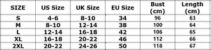 Detaillierte Größentabelle für einfarbige Schulterfrei-Bluse mit Metallknöpfen in US/UK/EU