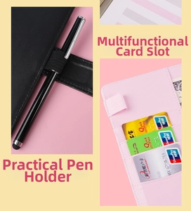 Detail of A6 PU leather binder showing pen holder and multi-functional card slots