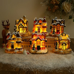 Maison Miniature en Résine de Noël Lumineuse Avec Lumière LED Scène de Neige Hivernale Style Européen Décoration de Noël Cadeau