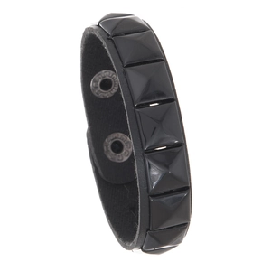 Men's multi-layer punk faux leather bracelet with silver pyramid studs and snap closure