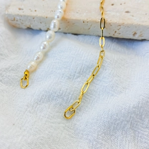 Elegant freshwater pearl necklace with gold paperclip chain for women stainless steel jewelry