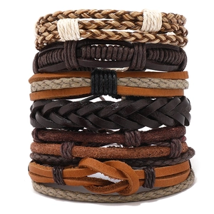 Vintage Braided Bracelet Cowhide PU Leather Hemp Rope Wax Line Adjustable Multi Layered Retro Punk Jewelry For Men Unisex