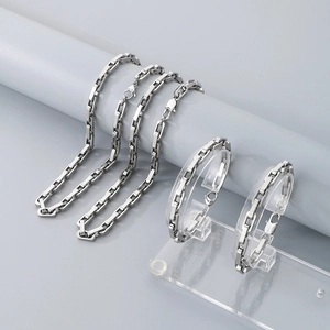 Stainless Steel Box Chain Necklace Geometric Square Link Hip Hop Punk Minimalist Jewelry For Men Women Neutral