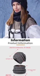 Detailed size guide for knitted winter hat and neck warmer set with fleece lining
