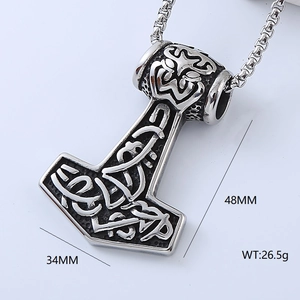 Hip hop style stainless steel Thor hammer pendant in antique silver with size dimensions