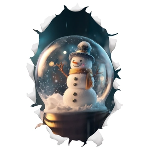 Sticker mural 3D bonhomme de neige de Noël via un effet de trou dans du papier déchiré