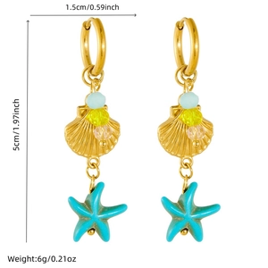 Orecchini a cerchio con perline colorate stella marina e conchiglia stile spiaggia