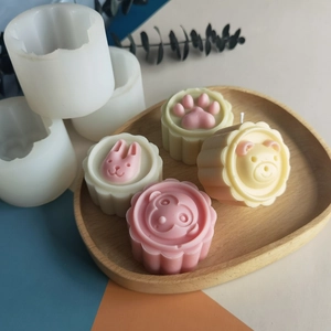 Molde de silicona DIY para velas 3D formas huella de gato oso y conejo para manualidades