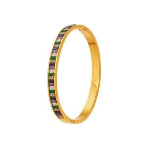 18k gold plated bangle with multi-color baguette-cut zircons on a white background
