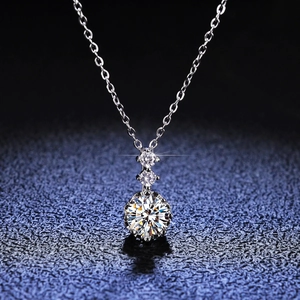 Collana con Pendente in Argento Sterling 925 Moissanite Zirconia Rotondo Tre Pietre Catena a Scatola Gioielli Donna