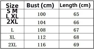 Tabla de tallas para blusa de encaje con medidas de busto y largo en centímetros