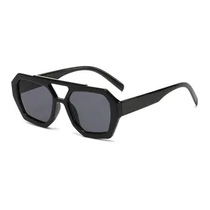 Geometric Hexagonal Sunglasses Double Bridge PC Frame AC Lens UV400 Protection Retro Large Frame Fashion Eyewear Unisex