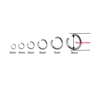 Six sizes of silver open jump rings for DIY jewelry making from 3mm to 8mm diameter