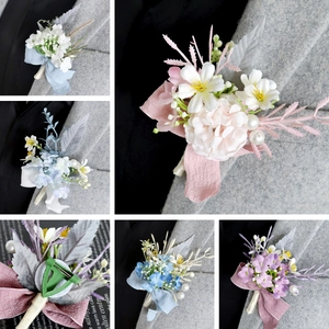 Satin Flower Boutonniere With Ribbon Bow And Faux Artificial Pearl For Wedding Groom Groomsmen Business Party Decoration Elegant Handmade