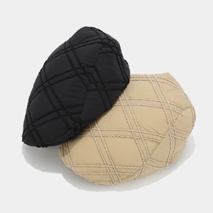 Quilted winter beret hats in black and khaki with diamond pattern and warm padding