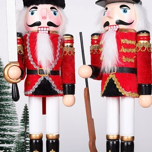 Classic 30cm wooden nutcracker soldiers set with fabric details for Christmas decor
