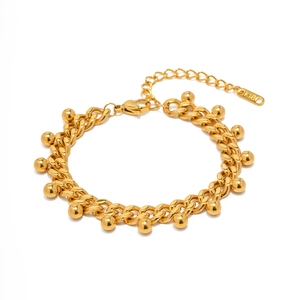 Elegant 18K gold-plated stainless steel Cuban link bracelet with delicate beads and tassel