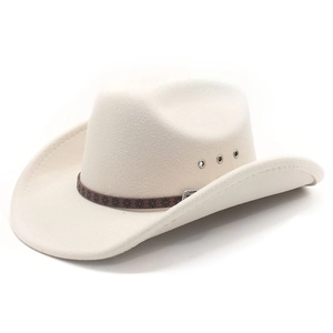 Classic cream western cowboy felt hat with floral print band and metal eyelets