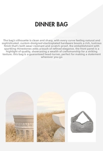 Detail view of rhinestone dinner bag with knot handle and checkered diamond texture