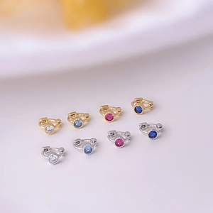 Minimalist round cubic zirconia hoop earrings in gold and silver with colorful gemstones