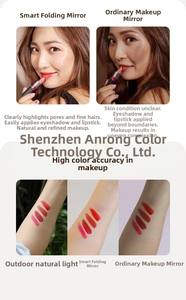Macro comparison showing high color rendering and three-tone LED light on foldable travel mirror