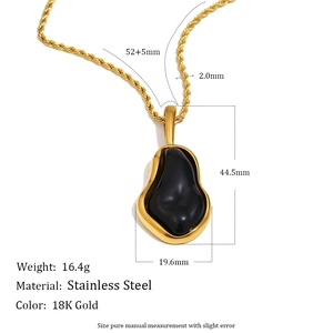 18K gold plated stainless steel necklace with baroque pearl and black stone pendant